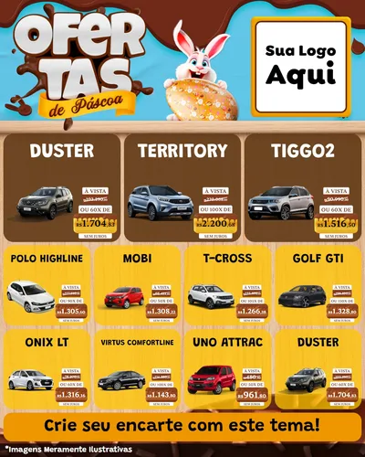 Modelo de Rede Social para Feed Instagram com o tema Ofertas de Páscoa para Concessionaria de Carros