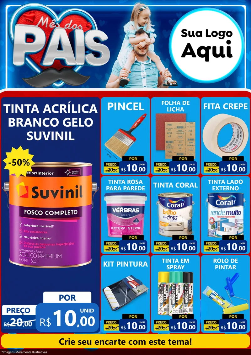 Modelo de Encarte para Encarte A4 Vertical com o tema Mês Dos Pais para Tintas e Ferramentas