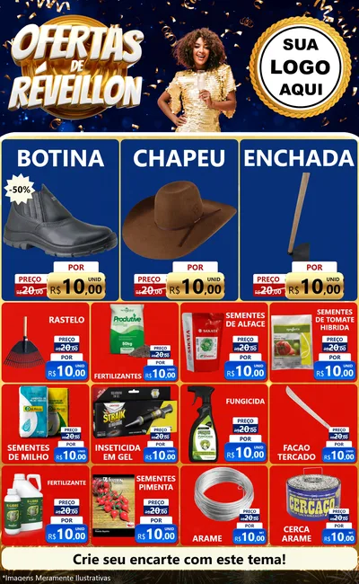 Modelo de Encarte para Encarte Grande com o tema Ofertas de Réveillon para Agropecuária