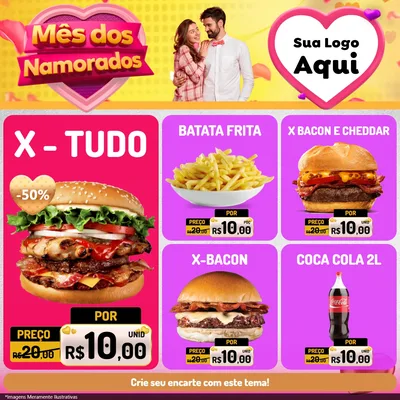 Modelo de Rede Social para Feed Facebook com o tema Mês dos Namorados para Hamburgueria