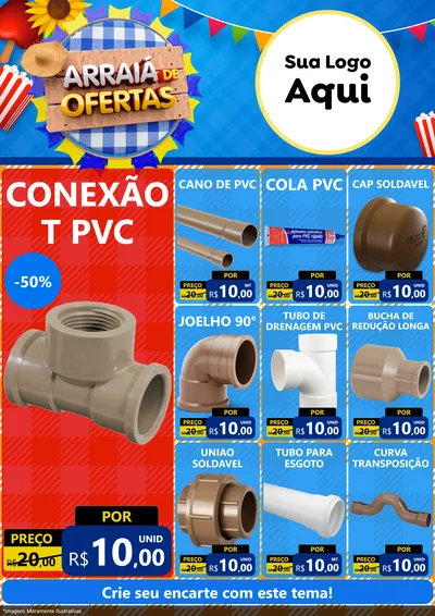 Modelo de Encarte para Encarte A4 Vertical com o tema Arraiá de Ofertas para Tubos e conexões
