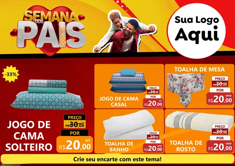 Modelo de Encarte para Encarte A4 Horizontal com o tema Semana Dos Pais para Cama, Mesa e Banho