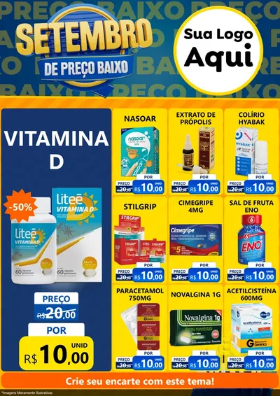 Modelo de Encarte para Encarte A4 Vertical com o tema Setembro De Preço Baixo para Farmácia