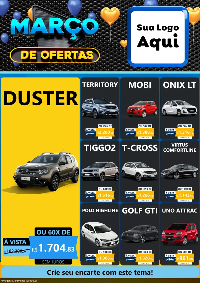 Modelo de Encarte para Encarte A4 Vertical com o tema Março de Ofertas para Concessionaria de Carros