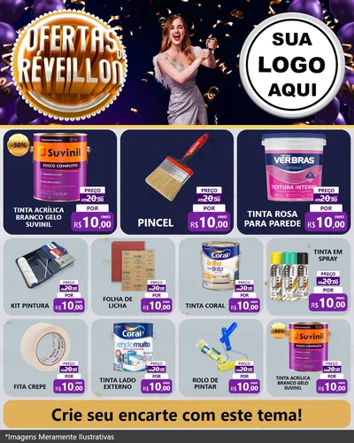 Modelo de Rede Social para Feed Instagram com o tema Ofertas de Réveillon para Tintas e Ferramentas