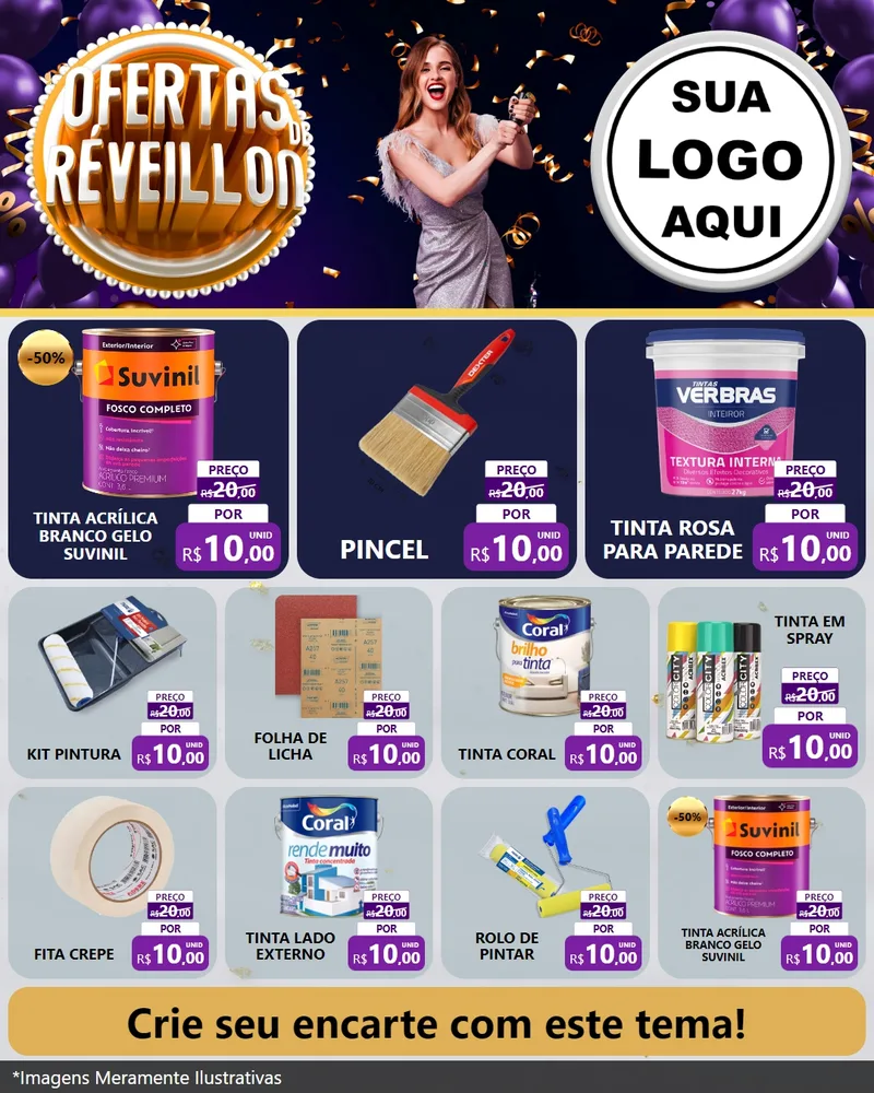 Modelo de Rede Social para Feed Instagram com o tema Ofertas de Réveillon para Tintas e Ferramentas