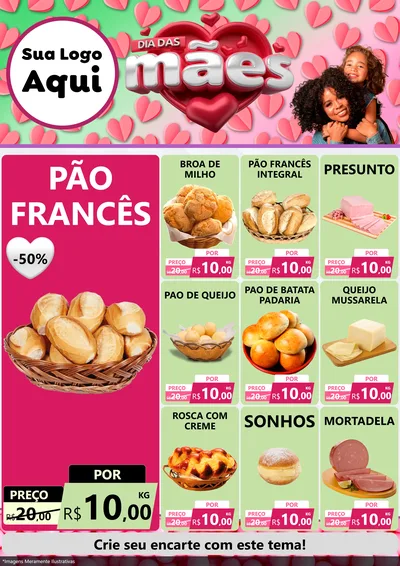 Modelo de Encarte para Encarte A4 Vertical com o tema Dia das Mães para Padaria