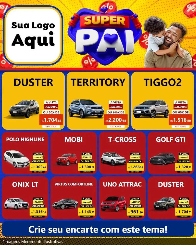 Modelo de Rede Social para Feed Instagram com o tema Super Pai para Concessionaria de Carros