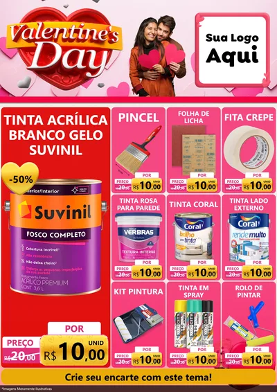 Modelo de Encarte para Encarte A4 Vertical com o tema Valentine's Day para Tintas e Ferramentas