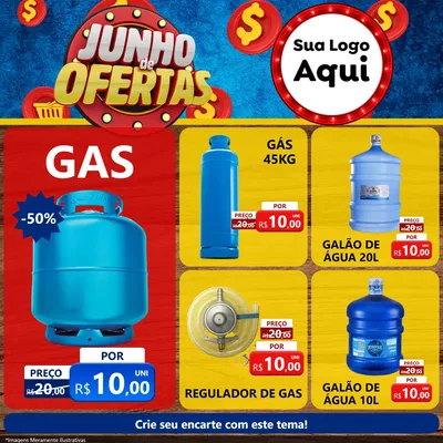 Modelo de Rede Social para Feed Facebook com o tema Junho de Ofertas para Água e gás
