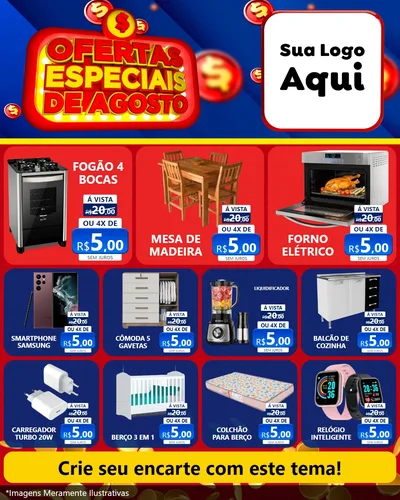 Modelo de Rede Social para Feed Instagram com o tema Ofertas Especiais de Agosto para Móveis e Eletro
