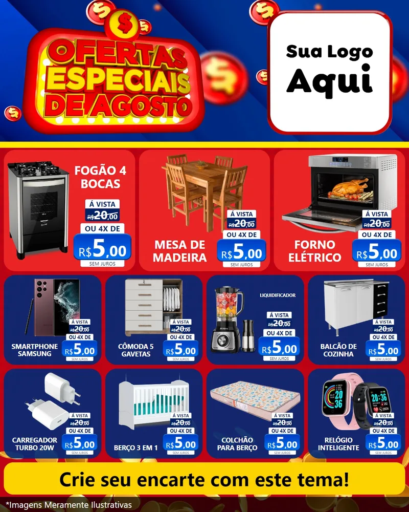 Modelo de Rede Social para Feed Instagram com o tema Ofertas Especiais de Agosto para Móveis e Eletro