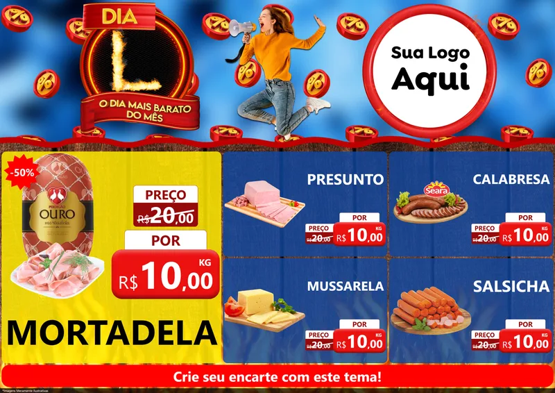 Modelo de Encarte para Encarte A4 Horizontal com o tema Dia L - O Dia Mais Barato Do Mês para Frios e Laticínios