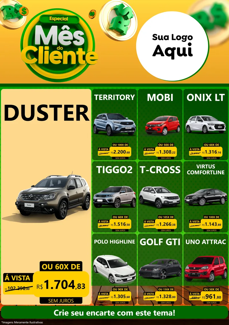 Modelo de Encarte para Encarte A4 Vertical com o tema Especial Mês do Cliente para Concessionaria de Carros