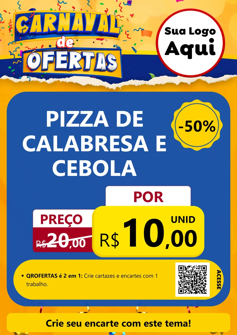 Modelo de Cartaz para Cartaz A4 Vertical com o tema Carnaval de Ofertas para Pizzaria