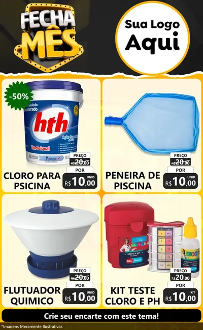 Modelo de Encarte para Encarte Grande com o tema Fecha Mês para Produtos para Piscina