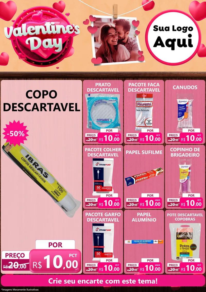 Modelo de Encarte para Encarte A4 Vertical com o tema Valentine's Day para Embalagens