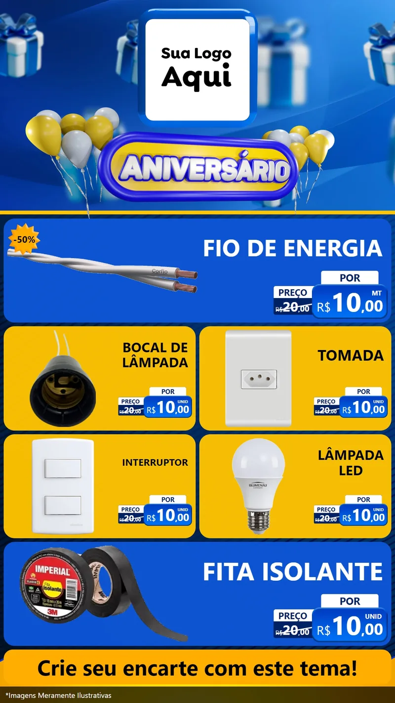 Modelo de TV para TV Vertical com o tema Aniversário para Materiais Elétricos