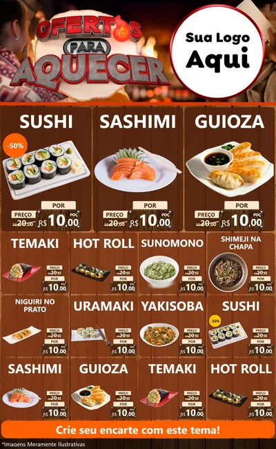 Modelo de Encarte para Encarte Grande com o tema Ofertas Para Aquecer para Comida japonesa