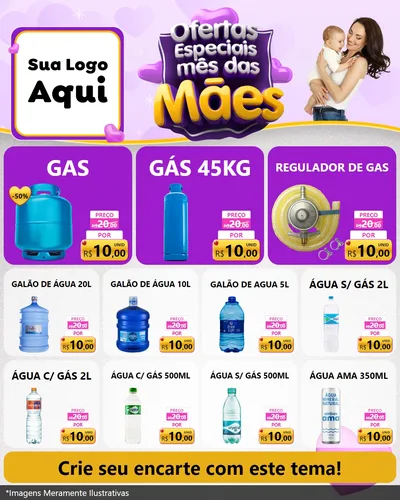 Modelo de Rede Social para Feed Instagram com o tema Ofertas Especiais - Mês das Mães para Água e gás