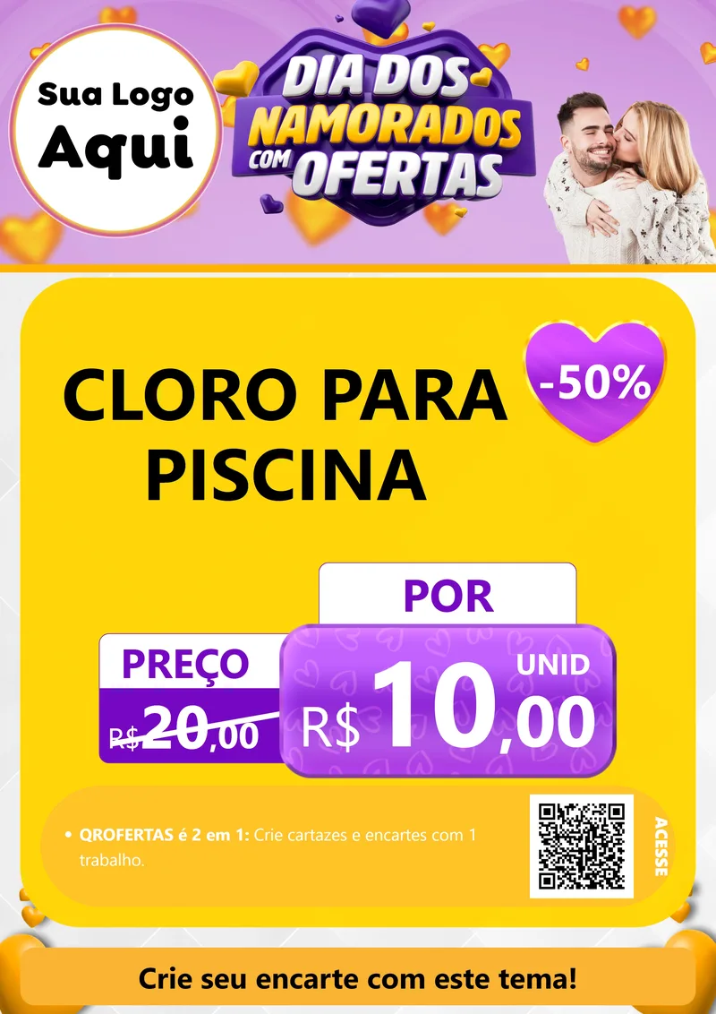 Modelo de Cartaz para Cartaz A4 Vertical com o tema Dia Dos Namorados Com Ofertas para Produtos para Piscina
