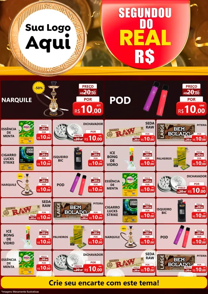 Modelo de Encarte para Encarte A4 Vertical com o tema Segundou do Real para Tabacaria