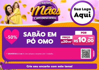 Modelo de Cartaz para Cartaz A4 Horizontal com o tema Dia das Mães com Desconto para Produtos de Limpeza