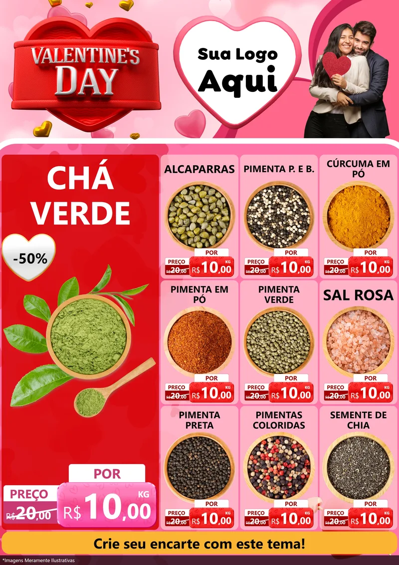 Modelo de Encarte para Encarte A4 Vertical com o tema Valentine's Day para Produtos Naturais