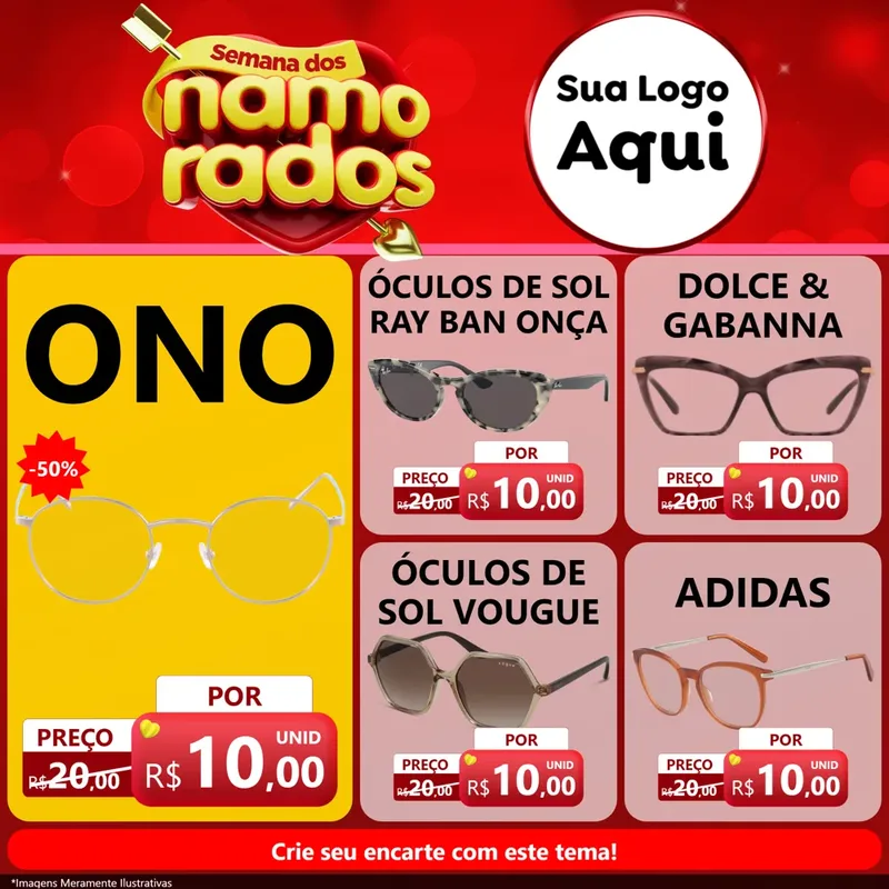 Modelo de Rede Social para Feed Facebook com o tema Semana dos namorados para Óticas