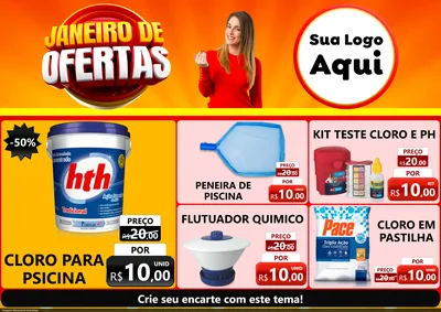 Modelo de Encarte para Encarte A4 Horizontal com o tema Janeiro de Ofertas para Produtos para Piscina