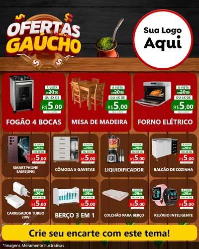 Modelo de Rede Social para Feed Instagram com o tema Ofertas Dia do Gaúcho para Móveis e Eletro
