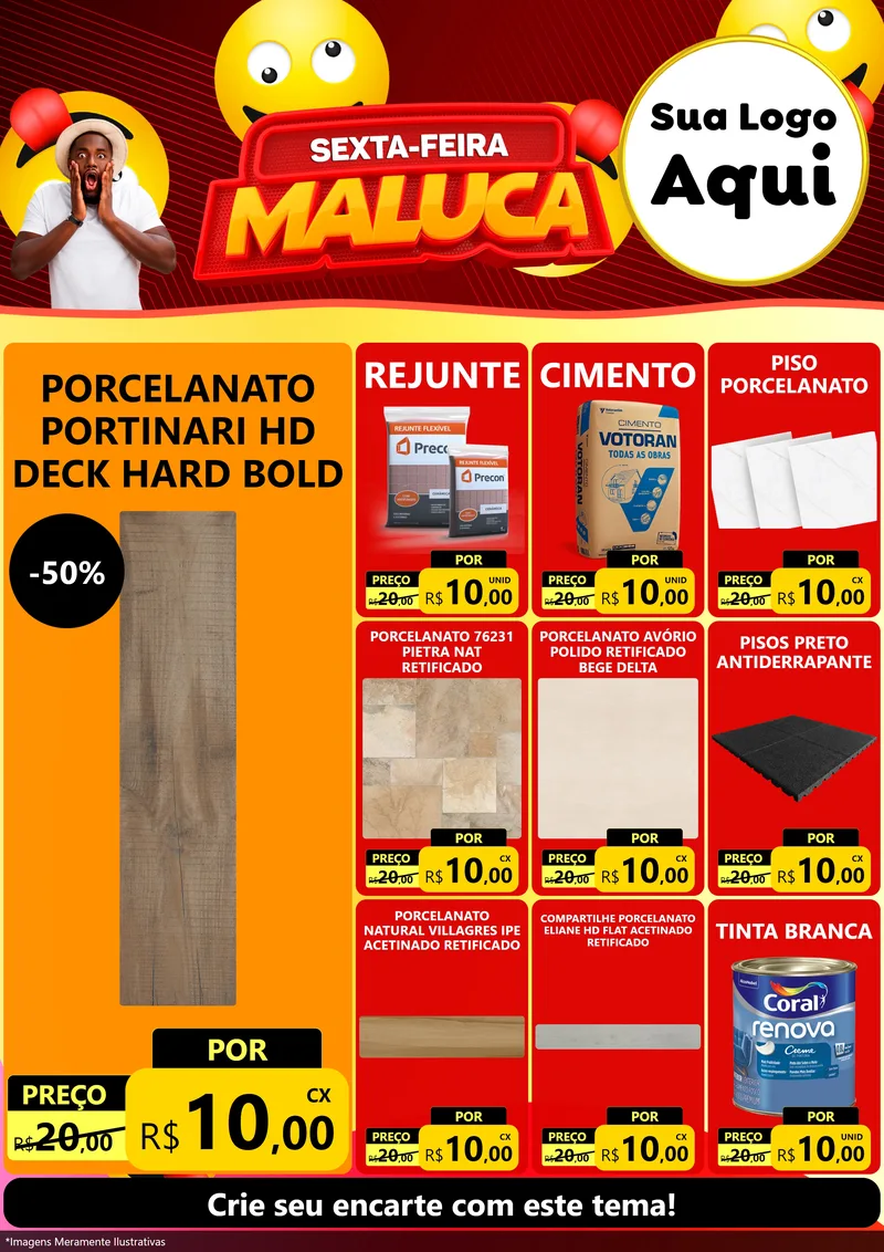 Modelo de Encarte para Encarte A4 Vertical com o tema Sexta-feira Maluca para Pisos e revestimentos