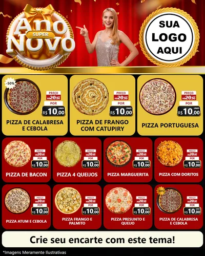 Modelo de Rede Social para Feed Instagram com o tema Super Ano Novo para Pizzaria