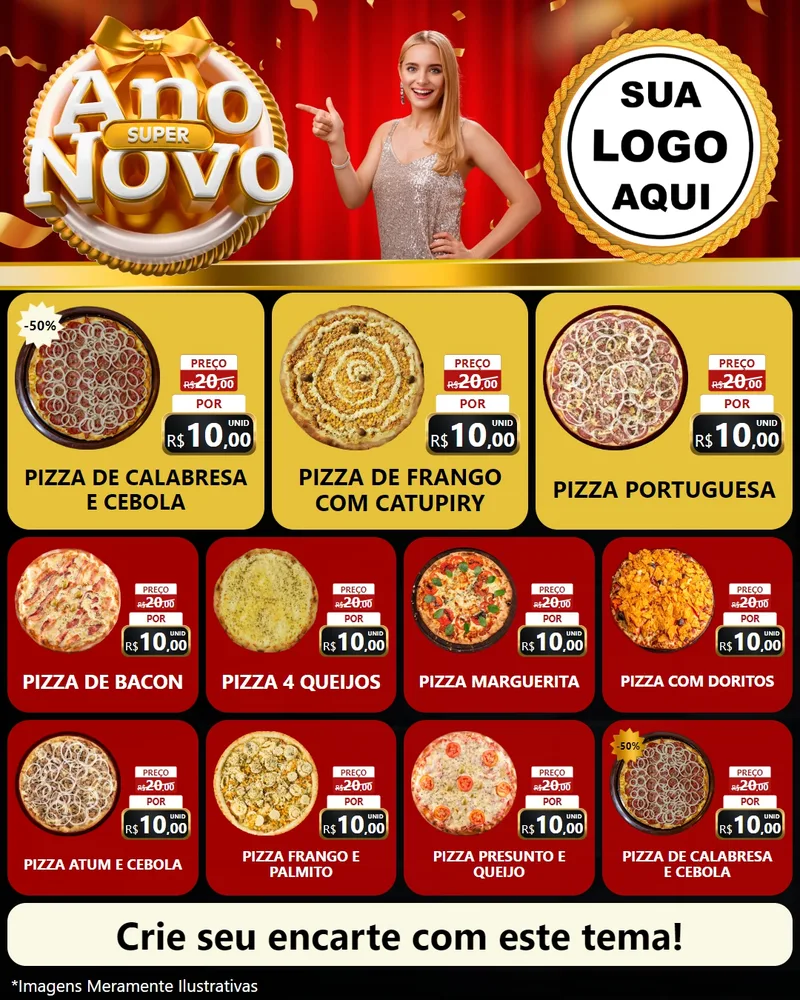 Modelo de Rede Social para Feed Instagram com o tema Super Ano Novo para Pizzaria