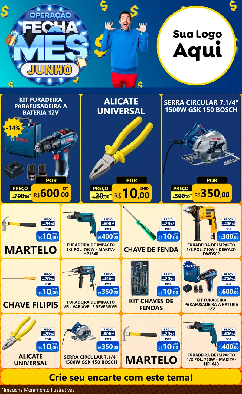 Modelo de Encarte para Encarte Grande com o tema Operação Fecha Mês, Junho para Maquinas e Ferramentas