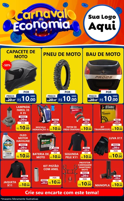 Modelo de Encarte para Encarte Grande com o tema Carnaval da Economia para Moto peças