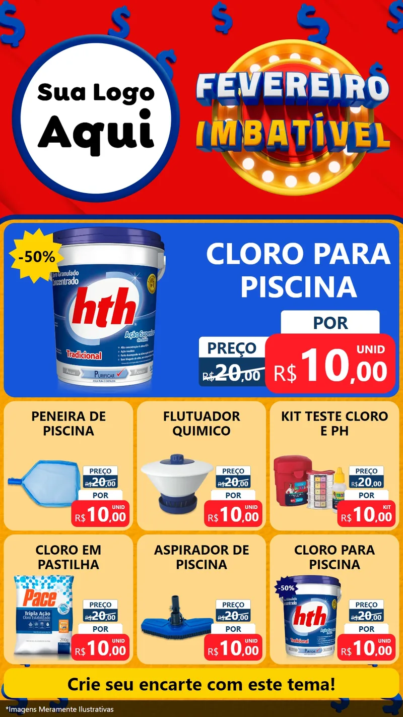 Modelo de Rede Social para Stories com o tema Fevereiro Imbatível para Produtos para Piscina