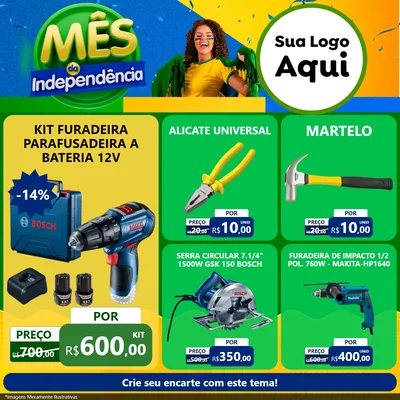 Modelo de Rede Social para Feed Facebook com o tema Mês da Independência para Maquinas e Ferramentas