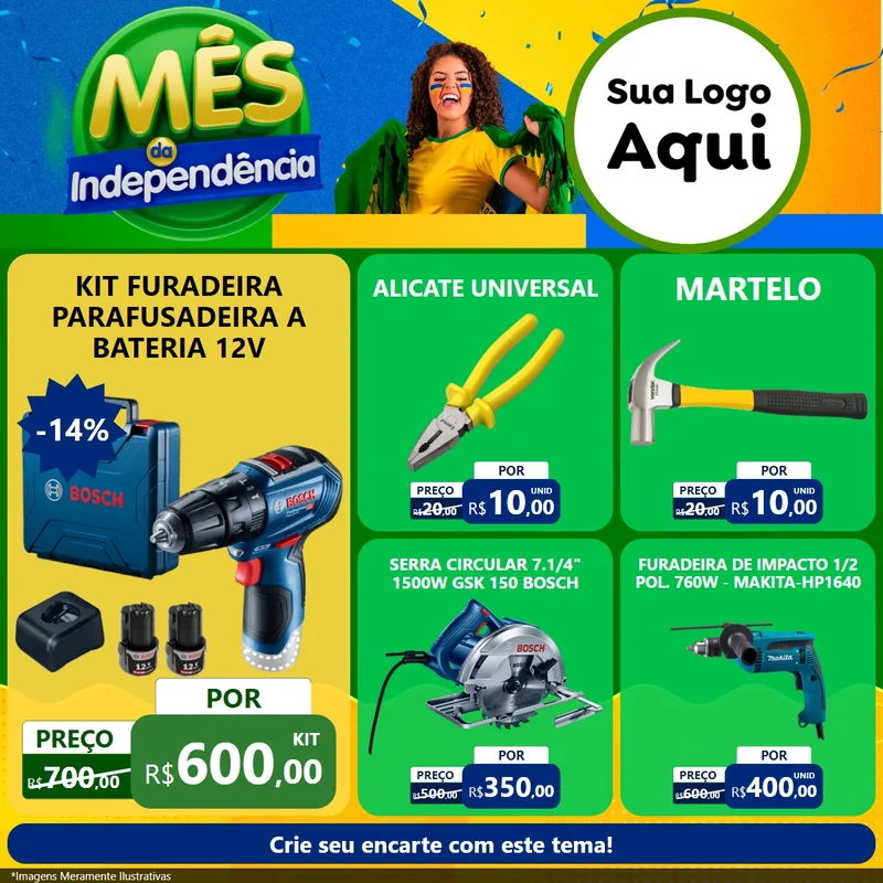 Modelo de Rede Social para Feed Facebook com o tema Mês da Independência para Maquinas e Ferramentas