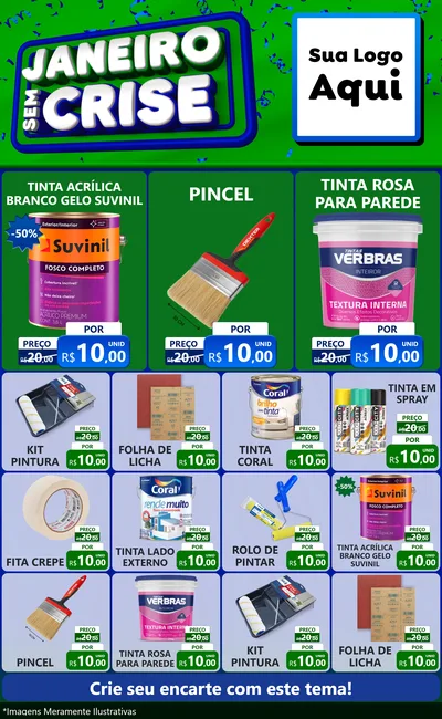 Modelo de Encarte para Encarte Grande com o tema Janeiro Sem Crise para Tintas e Ferramentas
