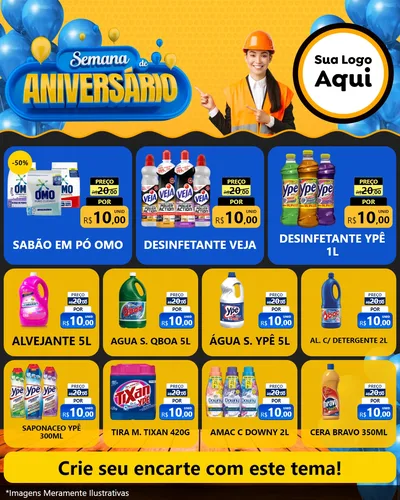 Modelo de Rede Social para Feed Instagram com o tema Semana de Aniversário para Produtos de Limpeza