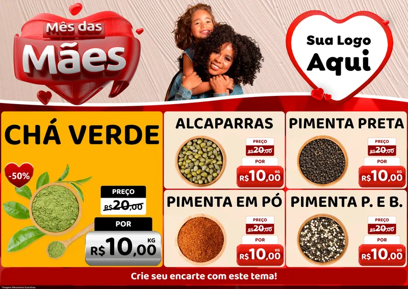 Modelo de Encarte para Encarte A4 Horizontal com o tema Mês das Mães para Produtos Naturais