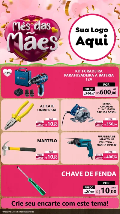 Modelo de TV para TV Vertical com o tema Mês das Mães para Maquinas e Ferramentas