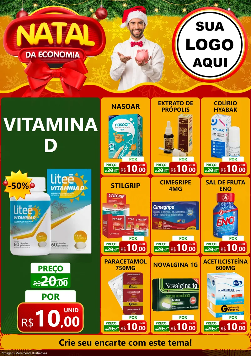 Modelo de Encarte para Encarte A4 Vertical com o tema Natal da Economia para Farmácia