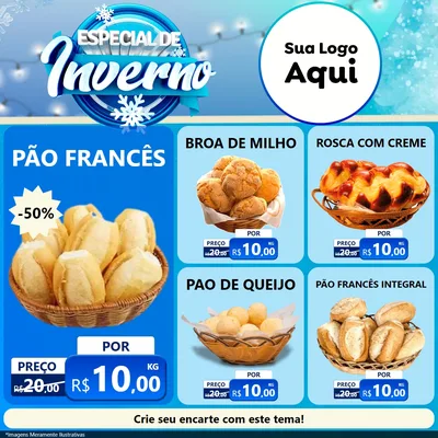 Modelo de Rede Social para Feed Facebook com o tema Especial de Inverno para Padaria