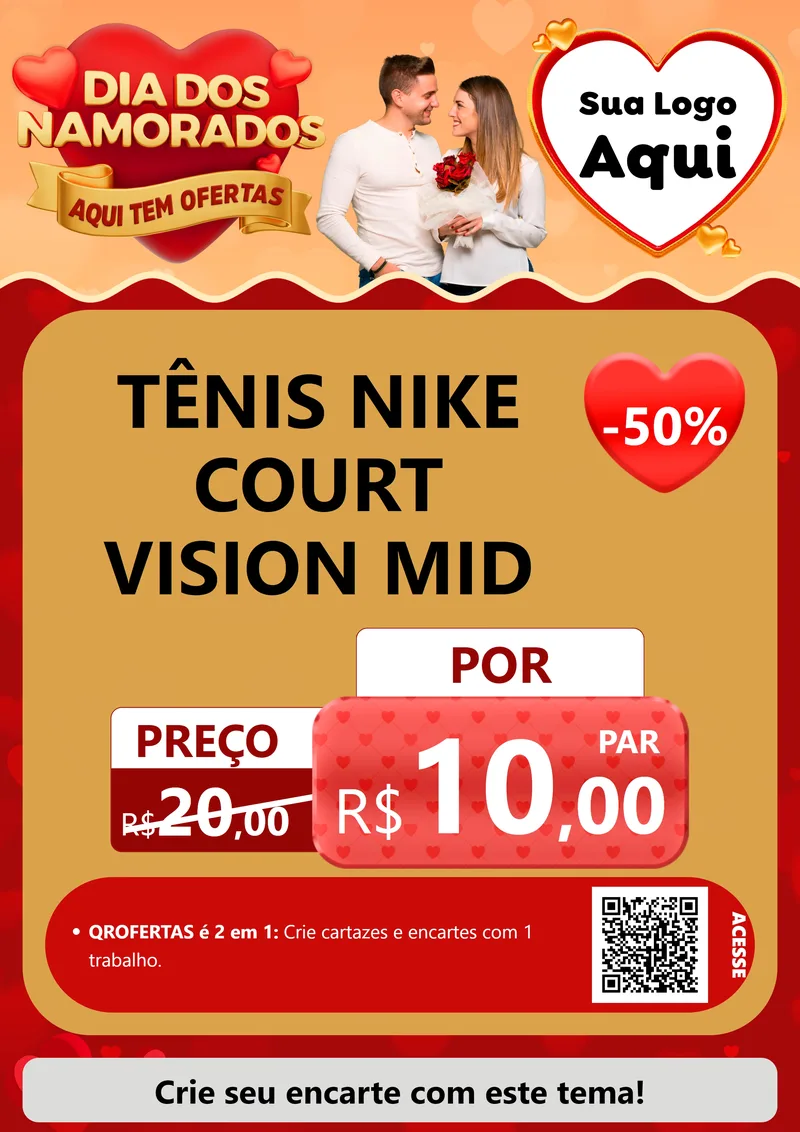 Modelo de Cartaz para Cartaz A4 Vertical com o tema Dia dos Namorados - Aqui Tem Ofertas para Calçados