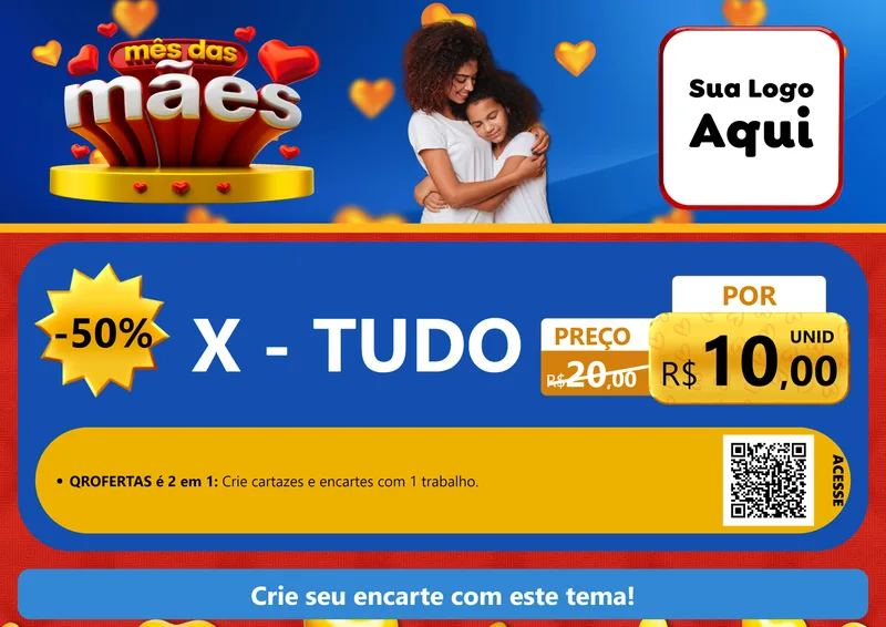Modelo de Cartaz para Cartaz A4 Horizontal com o tema Mês das Mães para Hamburgueria