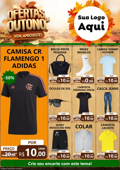 Modelo de Encarte para Encarte A4 Vertical com o tema Ofertas de Outono - Vem, Aproveite! para Roupas e acessórios