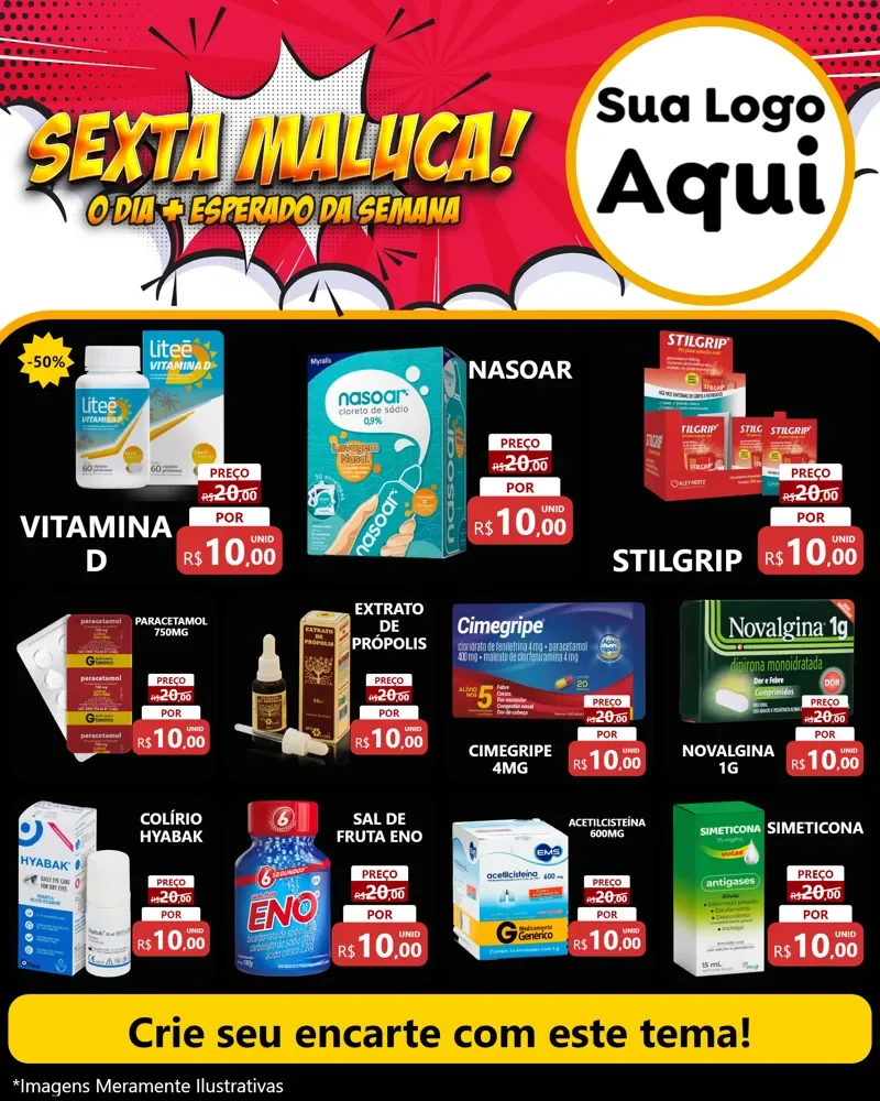 Modelo de Rede Social para Feed Instagram com o tema Sexta Maluca! para Farmácia