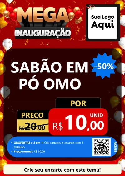 Modelo de Cartaz para Cartaz A4 Vertical com o tema Mega Inauguração para Produtos de Limpeza